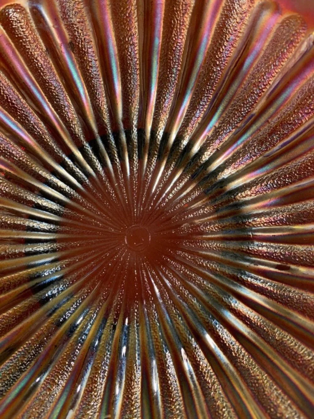 Northwood Amethyst Carnival Glass Strippled Rays Ruffled 9 inch